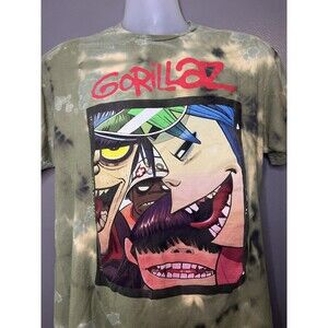 Gorillaz Tultex Shirt Mens Large Green Tie Dye Band Graphic Tee Cartoon Music